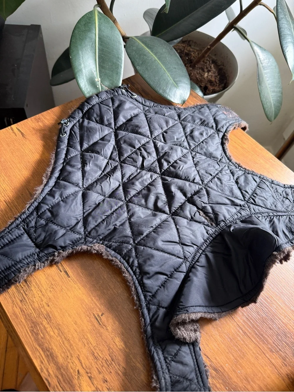 Quilted Faux-Fur Lined Pet Coat - Black and Brown size M
